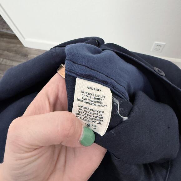 [Alex Mill] Navy Blue 100% Linen Logan Straight Leg Tie Waist Jumpsuit Sz Large - Picture 11 of 11